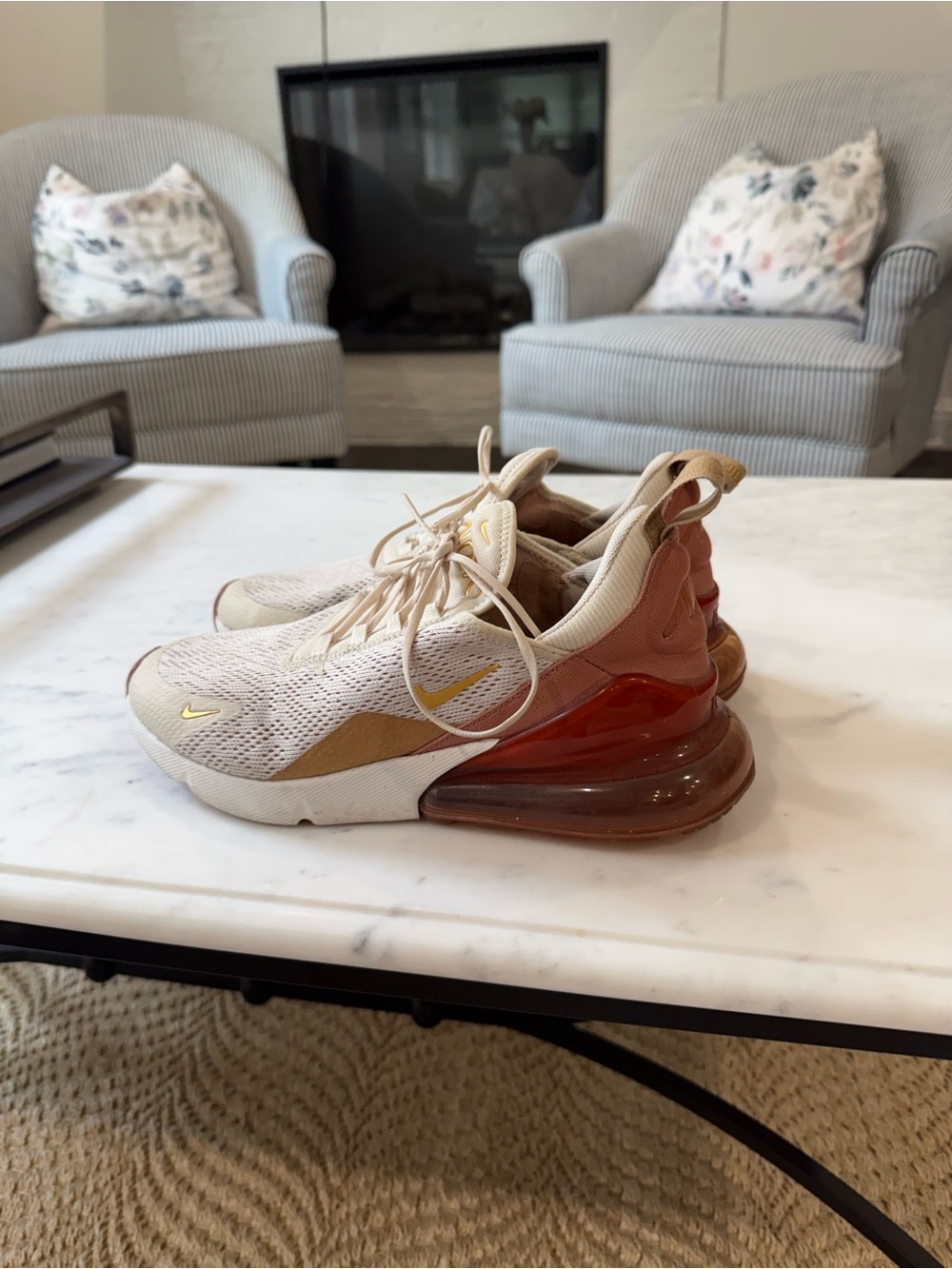 Nike Women's Sneakers in Beige with Rust and Gold Accents